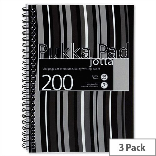 Pukka Pad Jotta A5 Notebook Wirebound Plastic Punched 200 Pages Black Stripes Pack 3 Pukka Pad Jotta A5 Notebook Wirebound Plastic Punched 200 Pages Black Stripes Pack 3