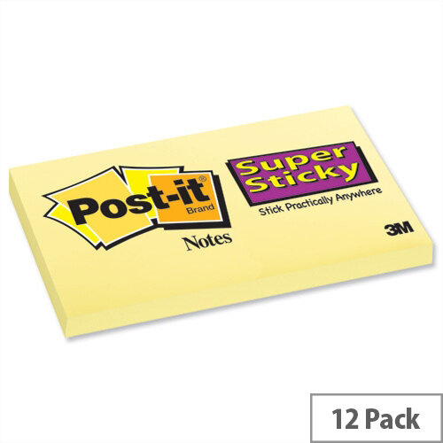 Post-it Super Sticky Removable Notes Pad 90 Sheets 76x127mm Canary Yellow Pack 12 Post-it Super Sticky Removable Notes Pad 90 Sheets 76x127mm Canary Yellow Pack 12