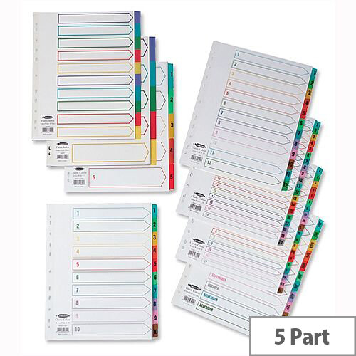 Concord Punched Pocket Dividers Plastic Multicolour Tabs 5-Part A4 White