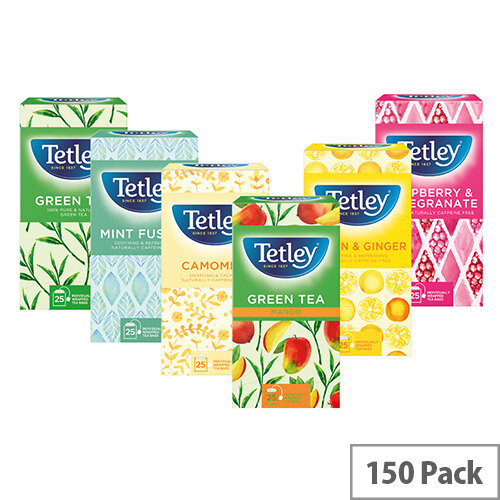 Tetley Individually Enveloped Tea Bags Fruit and Herbal Variety Pack Packed 6 Boxes of 25 Bags Tetley Individually Enveloped Tea Bags Fruit and Herbal Variety Pack Packed 6 Boxes of 25 Bags