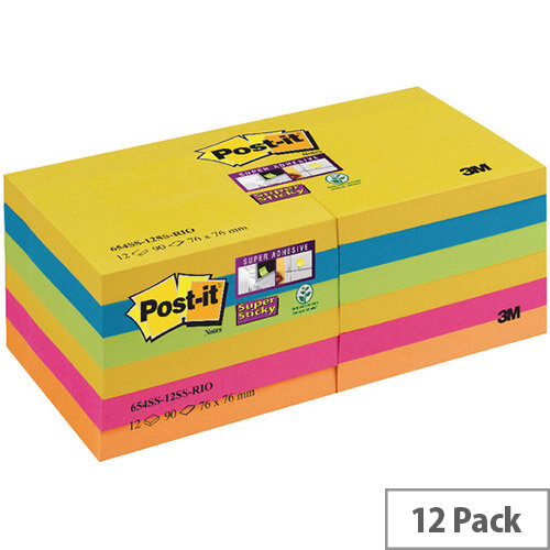 Post-it Super Sticky Notes Rio Color Collection 76 x 76mm Pack of 12 654-12SS-RIO