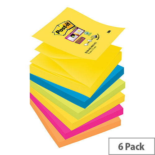 Post-it Super Sticky Z-Notes 76x76mm Pad 90 Sheets Rio Ref R330-6SS-RIO-EU Pack 6