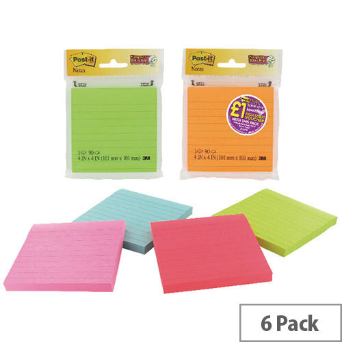 Post-It Assorted Neon/Ultra Super Sticky Notes 4X4 90 Sheets 70005115673