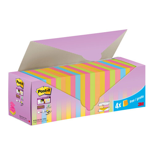 Post-it Super Sticky Colour Z-Notes, 76 mm x 76 mm, Cabinet Pack of 24 Pads