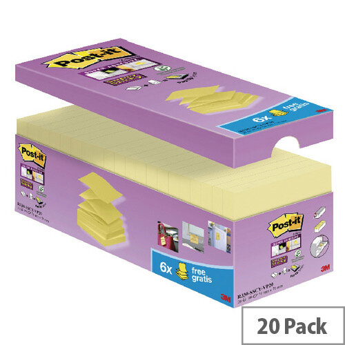 Post-it Super Sticky Z Notes 76 x 76mm Canary Yellow Value Pack R330-SSCY-VP20 Post-it Super Sticky Z Notes 76 x 76mm Canary Yellow Value Pack R330-SSCY-VP20