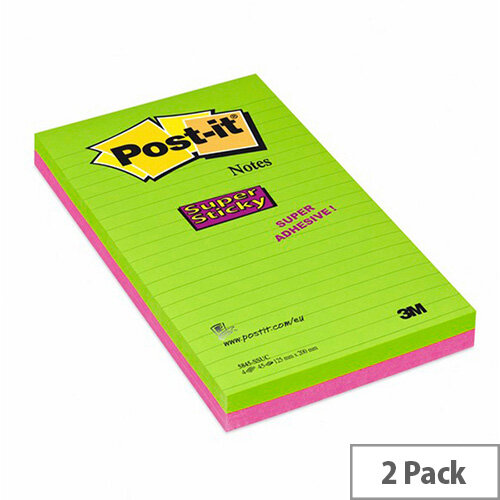 3M Post-it Super Sticky Note 127 x 203mm Ultra Colours Pk 2 5845-SSEU 3M Post-it Super Sticky Note 127 x 203mm Ultra Colours Pk 2 5845-SSEU