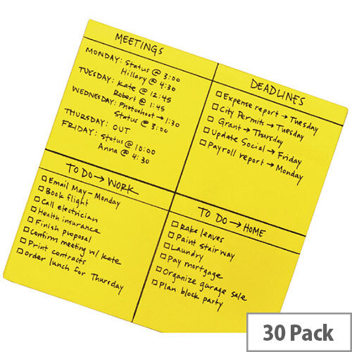 Post-it Super Sticky Yellow Big Notes 279 x 279mm Pack of 30 BN11-EU Post-it Super Sticky Yellow Big Notes 279 x 279mm Pack of 30 BN11-EU