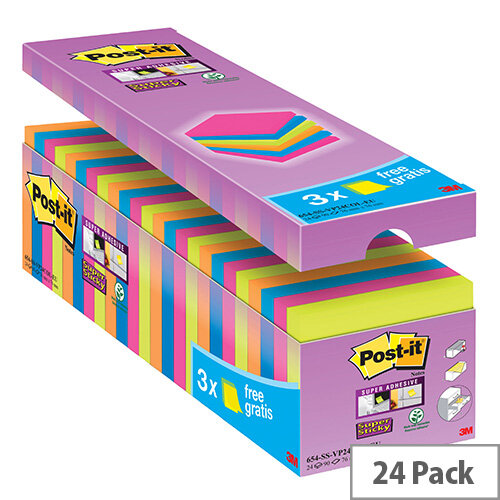 Post-it Notes Super-Sticky 76 x 76mm Assorted Value Pack (24 Pack) 654-SS-VP24COL-EU Post-it Notes Super-Sticky 76 x 76mm Assorted Value Pack (24 Pack) 654-SS-VP24COL-EU