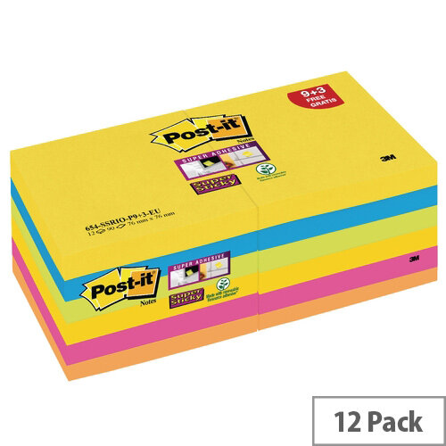 Post-it Notes Super Sticky Z-Notes 76 x 76mm Rio Value Pack Pack of 12 R330-SSRIO-P9+3 Post-it Notes Super Sticky Z-Notes 76 x 76mm Rio Value Pack Pack of 12 R330-SSRIO-P9+3