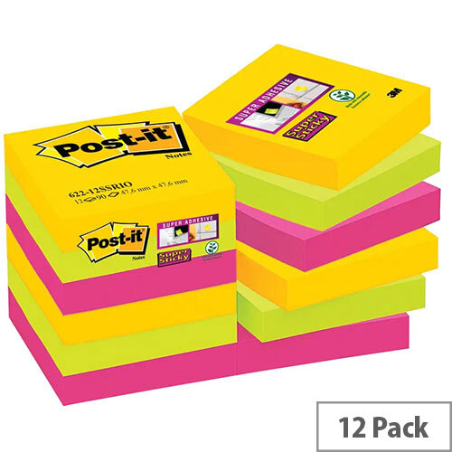Post-it Notes Super Sticky 47.6 x 47.6mm Rio Pack of 12 622-12SSRIO Post-it Notes Super Sticky 47.6 x 47.6mm Rio Pack of 12 622-12SSRIO