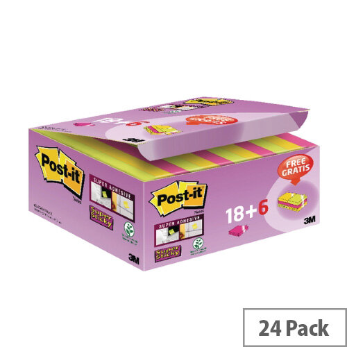 Post-it Super Sticky Notes 47.6 x 47.6mm Assorted Pack of 18 + 6 Free 622- P24SSCOL Post-it Super Sticky Notes 47.6 x 47.6mm Assorted Pack of 18 + 6 Free 622- P24SSCOL