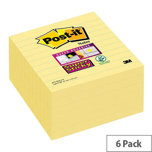 Post-it Notes Super Sticky Extra Large Lined 101 x 101mm 90 Sheets Canary Yellow Pack of 6 675-SS6CY Post-it Notes Super Sticky Extra Large Lined 101 x 101mm 90 Sheets Canary Yellow Pack of 6 675-SS6CY