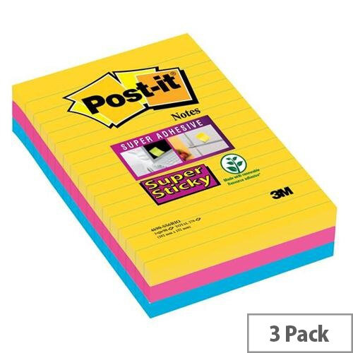 Post-it Notes Super Sticky XXL Lined Rio Colours Pack of 3 4690-SS3RIO