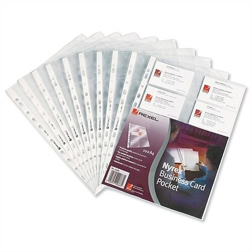 Rexel Nyrex A4 Business Card Pocket Multipunched 10 Pockets for 20 Cards Clear Pack 10 Rexel Nyrex A4 Business Card Pocket Multipunched 10 Pockets for 20 Cards Clear Pack 10
