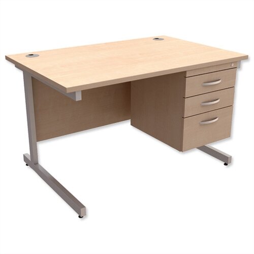 Rectangular Office Desk With Fixed 3-Drawer Pedestal Silver Legs W1200mm Maple Ashford – Cantilever Desk &Extra Storage , 25 Year Warranty Rectangular Office Desk With Fixed 3-Drawer Pedestal Silver Legs W1200mm Maple Ashford – Cantilever Desk &Extra Storage , 25 Year Warranty