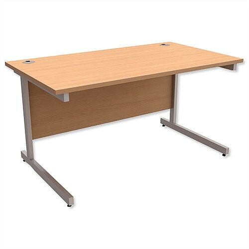 Office Desk Rectangular Silver Legs W1400mm Beech Ashford Office Desk Rectangular Silver Legs W1400mm Beech Ashford
