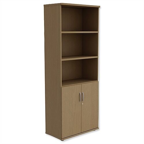Tall Cupboard Part-Open Lockable Bottom Doors W800xD420xH1850mm Urban Oak Kito Tall Cupboard Part-Open Lockable Bottom Doors W800xD420xH1850mm Urban Oak Kito