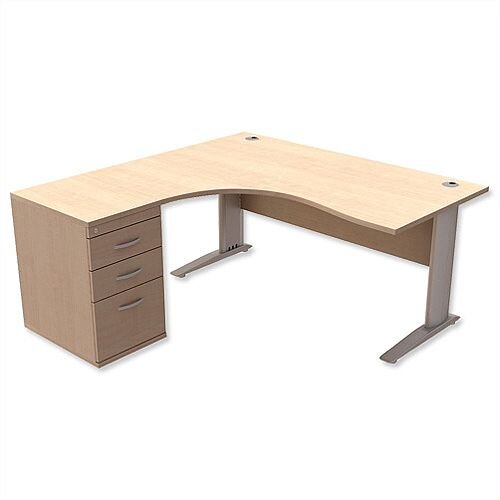 Radial Office Desk Left Hand with 600mm Desk-High Pedestal W1600xD1600xH725mm Maple Komo Radial Office Desk Left Hand with 600mm Desk-High Pedestal W1600xD1600xH725mm Maple Komo