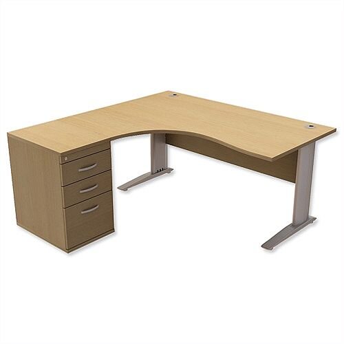 Radial Office Desk Left Hand with 600mm Desk-High Pedestal W1600xD1600xH725mm Urban Oak Komo Radial Office Desk Left Hand with 600mm Desk-High Pedestal W1600xD1600xH725mm Urban Oak Komo