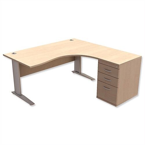 Radial Office Desk Right Hand with 600mm Desk-High Pedestal W1600xD1600xH725mm Maple Komo Radial Office Desk Right Hand with 600mm Desk-High Pedestal W1600xD1600xH725mm Maple Komo