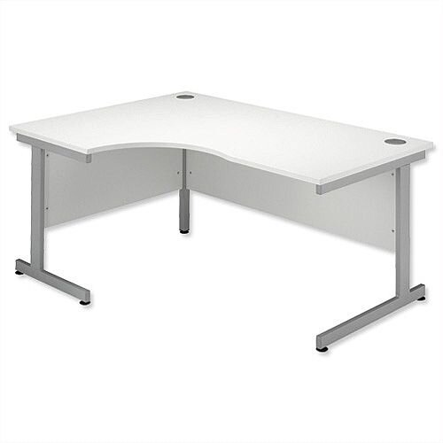 Office Desk Radial Left Hand Silver Legs W1600xD1200xH725mm White Ashford Office Desk Radial Left Hand Silver Legs W1600xD1200xH725mm White Ashford