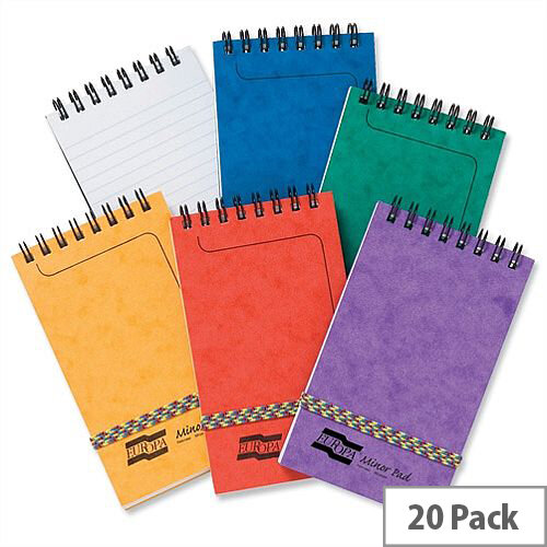 Europa 127 x 76mm Minor Elasticated Notepad Wirebound Ruled 120 Pages Assorted A Pack 20