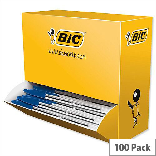 Bic Cristal Ballpoint Pen Clear Barrel Blue Pack 90 plus 10 FREE Bic Cristal Ballpoint Pen Clear Barrel Blue Pack 90 plus 10 FREE