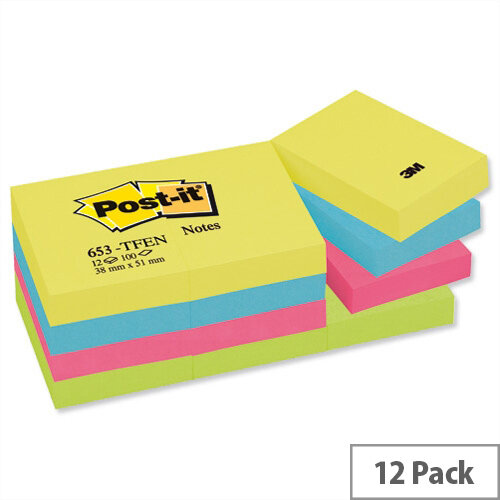 Post-it Colour Notes Pad of 100 Sheets 38x51mm Warm Neon 12 pads Post-it Colour Notes Pad of 100 Sheets 38x51mm Warm Neon 12 pads