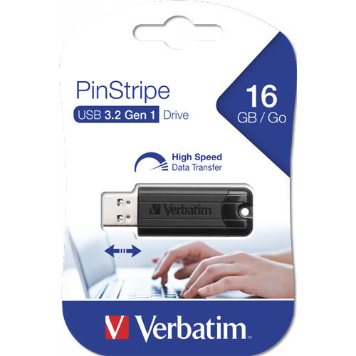 Verbatim Black Pinstripe 16GB USB 3.0 Flash Drive 49316