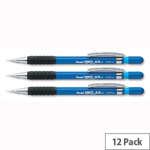 Pentel A317 C Blue Barrel Mechanical Pencil 0.7mm Lead with Rubber Grip and 2 x HB Pack 12