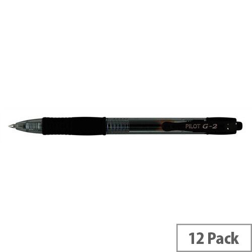 Pilot G207 Black Gel Rollerball Pen  Pack 12 - Rubber Grip Retractable 0.7mm Tip 0.4mm Line - Gel pen with convenient retractable design - Long-lasting, archive-safe ink