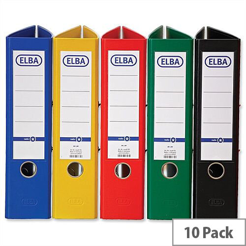 Elba Lever Arch File A4 Coloured Paper Over Board 80mm Spine Assorted Pack 10 Elba Lever Arch File A4 Coloured Paper Over Board 80mm Spine Assorted Pack 10
