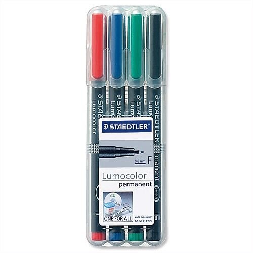 Staedtler 318 Lumocolor Fine Pen Permanent Assorted 0.6mm Wallet 4 Staedtler 318 Lumocolor Fine Pen Permanent Assorted 0.6mm Wallet 4