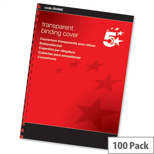 Comb Binding Covers PVC 250 micron A4 Clear Pack 100 5 Star