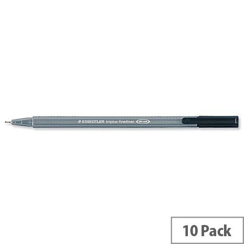 Staedtler Triplus Fineliner Pen Ergonomic Barrel 0.8mm Tip 0.3mm Line Black Ref 334-9 [Pack 10]