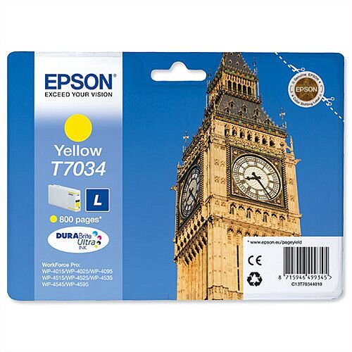 Epson Big Ben T7034 Yellow Ink Cartridge 800pp C13T70344010 Epson Big Ben T7034 Yellow Ink Cartridge 800pp C13T70344010