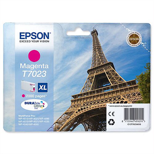 Epson T7023 High Capacity Magenta Inkjet Cartridge Eiffel Tower Series C13T70224010