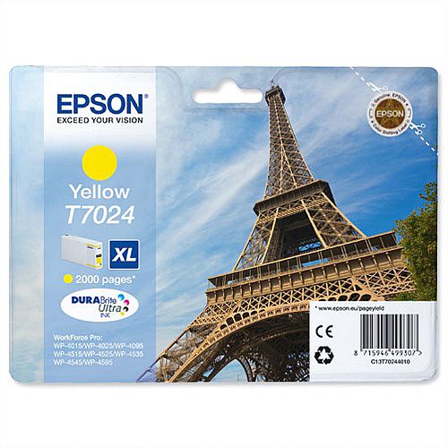 Epson T7024 Yellow High Capacity Inkjet Cartridge Eiffel Tower Series C13T70244010 Epson T7024 Yellow High Capacity Inkjet Cartridge Eiffel Tower Series C13T70244010