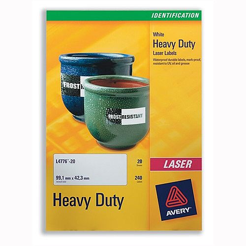 Avery L4775-20 Heavy Duty Labels Laser White 210x297mm 20 Labels Avery L4775-20 Heavy Duty Labels Laser White 210x297mm 20 Labels