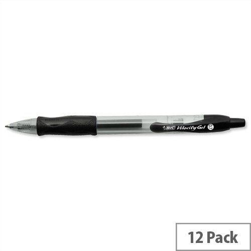 Bic Velocity Rollerball Gel Pen Comfort Grip Black Pack 12 820565