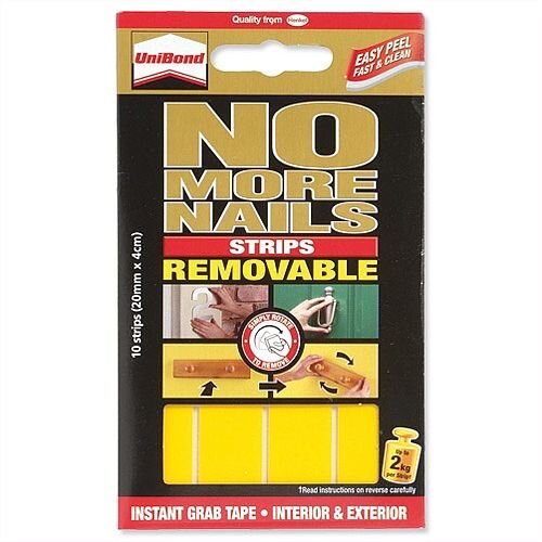 Unibond No More Nails Removable Strip Ultra Strong Translucent Pack 10 Unibond No More Nails Removable Strip Ultra Strong Translucent Pack 10