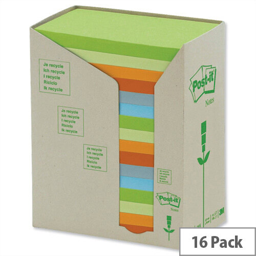 Post-it Notes Pad Recycled Tower Pack 76x127mm Pastel Rainbow Pack 16 Post-it Notes Pad Recycled Tower Pack 76x127mm Pastel Rainbow Pack 16
