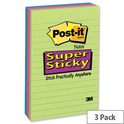Post-it Super Sticky Removable Notes Pad 102x152mm 90 Sheets Ultra Assorted Pack 3 Post-it Super Sticky Removable Notes Pad 102x152mm 90 Sheets Ultra Assorted Pack 3