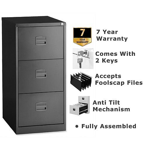 3 Drawer Steel Filing Cabinet Lockable Black Trexus By Bisley