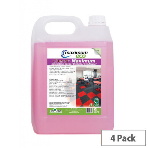 Maximum Eco Cherry Pack of 4 Maximum Extraction Carpet Cleaner/Deodoriser 5 Litre