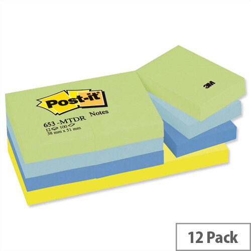 Post-it Colour Notes Pad 38x51mm of 100 Sheets Cool Neon Rainbow Pack 12