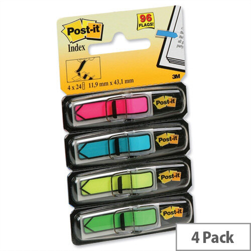 Post-it Index Arrows Repositionable W12xH43mm 4 Bright Colours Pack 96 Post-it Index Arrows Repositionable W12xH43mm 4 Bright Colours Pack 96