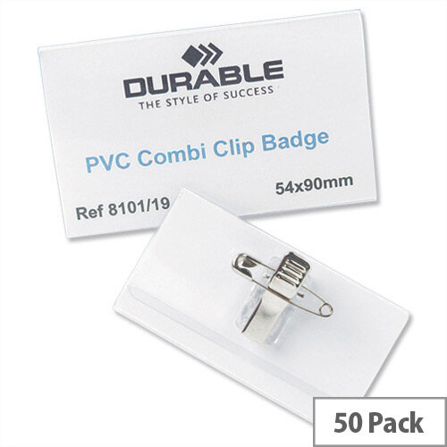 Durable Name Badges Combi Clip 54x90mm Pack 50 Ref 8101-19 Durable Name Badges Combi Clip 54x90mm Pack 50 Ref 8101-19