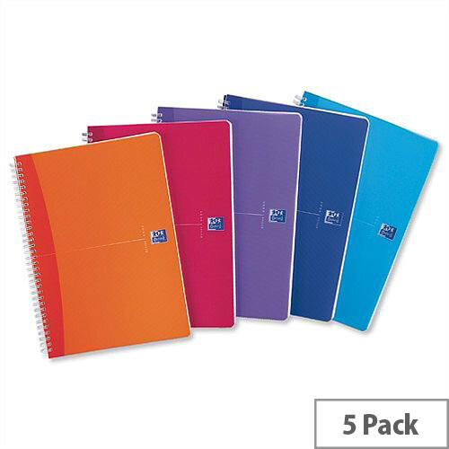 Oxford Office A4 Notebook Wirebound Plastic Bright Assorted Pack 5