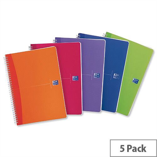 Oxford Office A5 Notebook Wirebound Plastic Bright Assorted Pack 5